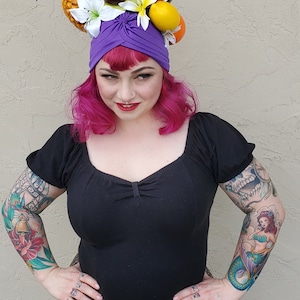 Carmen Miranda, Fruit, Fruit turban, Faux fruit, Faux fruit turban, Turban, Tiki oasis, Pinup
