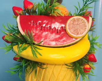 Carmen Miranda turban, turban,  fruit turban,  faux fruit, fruit