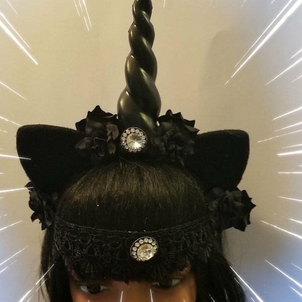 Unicorn horn, Goth, Goth unicorn, Black, Black unicorn horn, Black horn, Horn headband, Cosplay, Unicorn, Unicorn headband