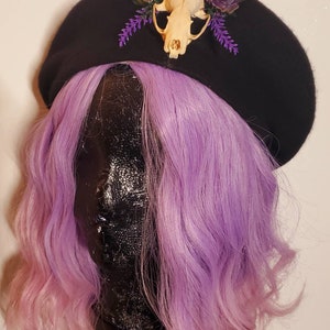 Skull, skull hat, skull beret, black beret, Gothic beret, Halloween beret