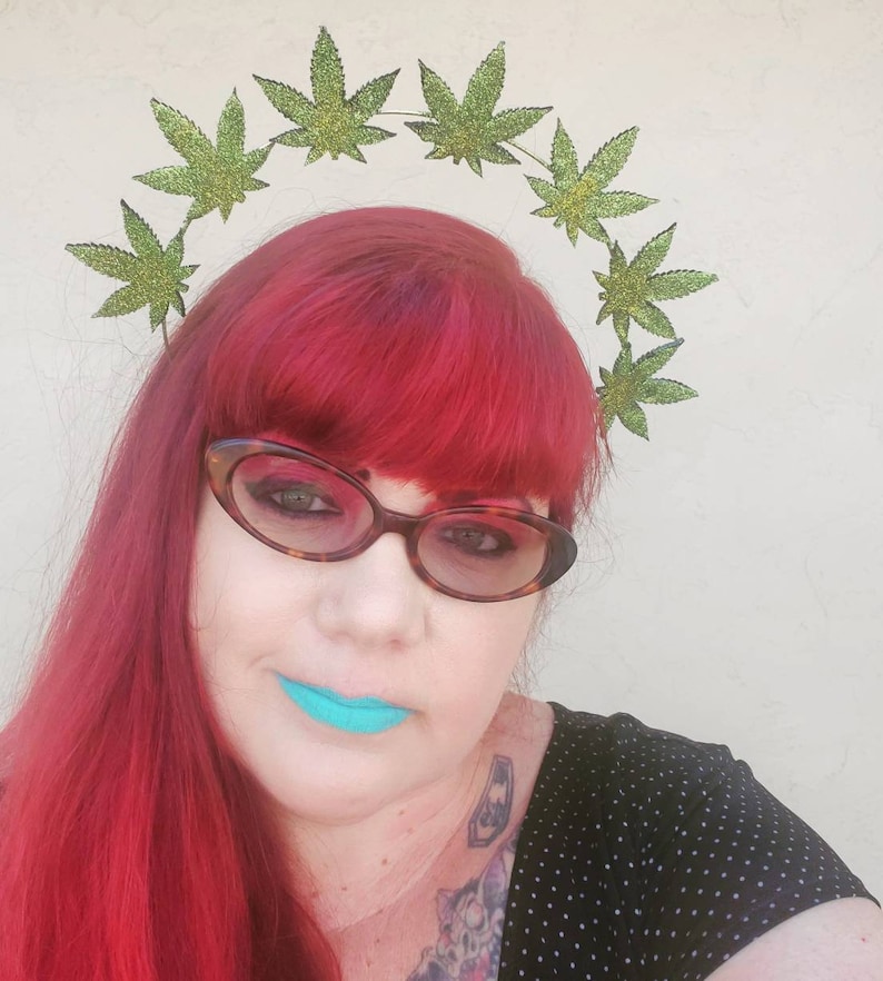 Cannabis Crown, Goddess Halo Pot leaf Headband, Marijuana leaf, Wedding Headpiece, Bridal Crown, Cannabis Wedding Alternative Headdress image 3