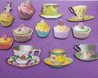 Teacup, Tea brooch, Tea party, Cupcake, Cupcake brooch, Teacup sweater clips, cupcake sweater clips