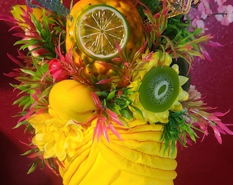 Carmen Miranda, fruit turban, faux fruit, fruit, fruit turban