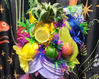 Carmen Miranda, fruit turban, faux fruit, fruit