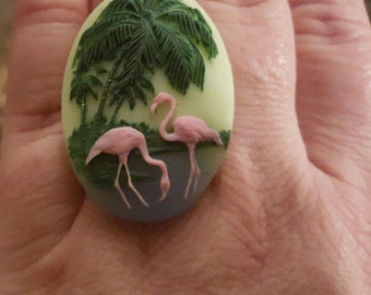 Flamingo, Flamingo ring, Pink flamingo, Tropical jewelry, Cameo, Came ring, Flamingo cameo, MsFormaldehyde