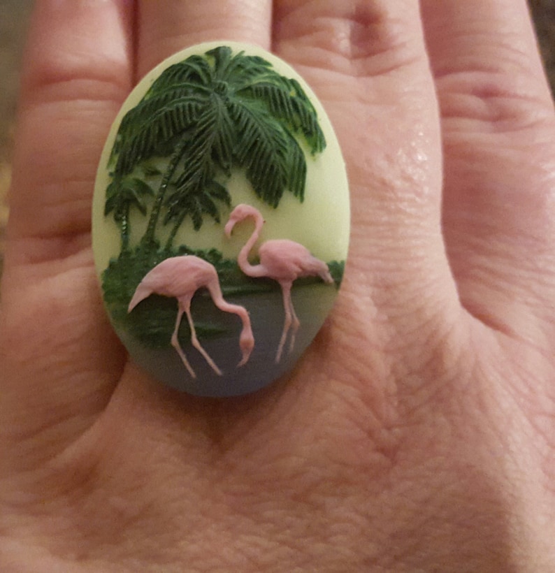 Flamingo, Flamingo ring, Pink flamingo, Tropical jewelry, Cameo, Came ring, Flamingo cameo, MsFormaldehyde image 1