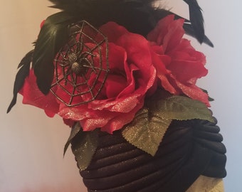 Turban, rose, turban rose, turban noir, fleur, turban fleur, toile d'araignée, turban toile d'araignée