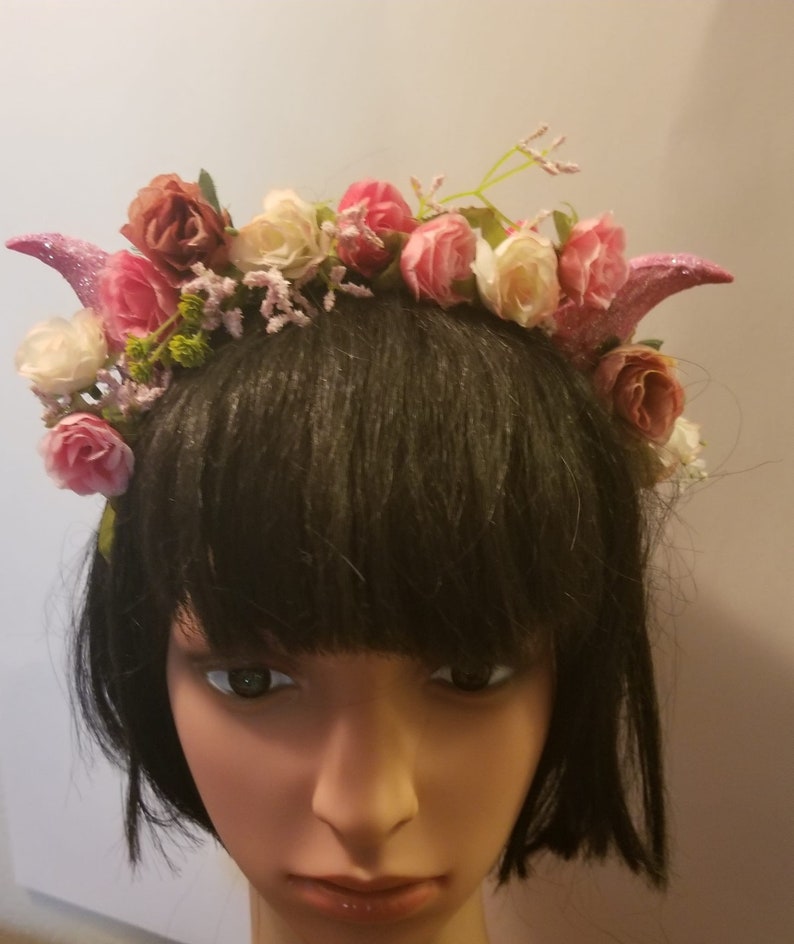 Ren Faire Horns Horn Headdress Flower Crown Floral Horns Etsy