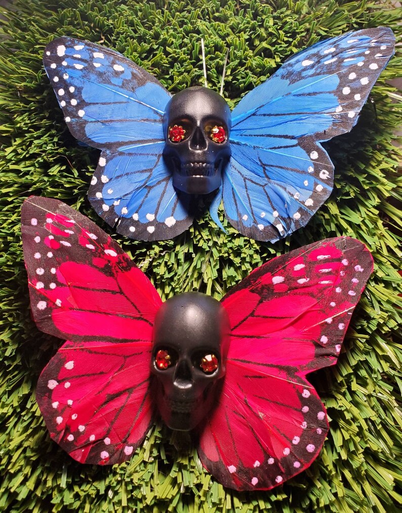 Butterfly Skull Skull Butterfly Rhinestone Skull Clip Etsy