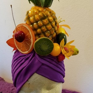 Carmen Miranda, Turban, Fruits, Faux-fruits, Turban aux fruits, Bandeau aux fruits, Salade de fruits, Halloween image 1