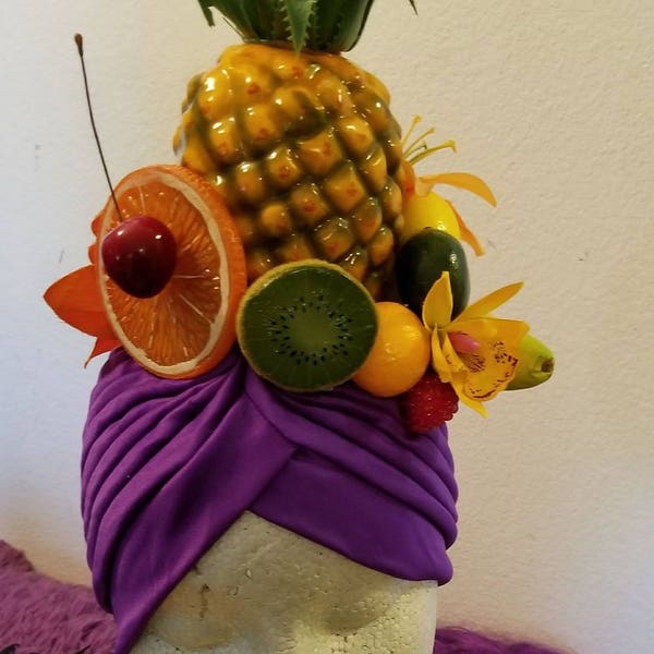 Carmen Miranda, Turban, Fruits, Faux-fruits, Turban aux fruits, Bandeau aux fruits, Salade de fruits, Halloween