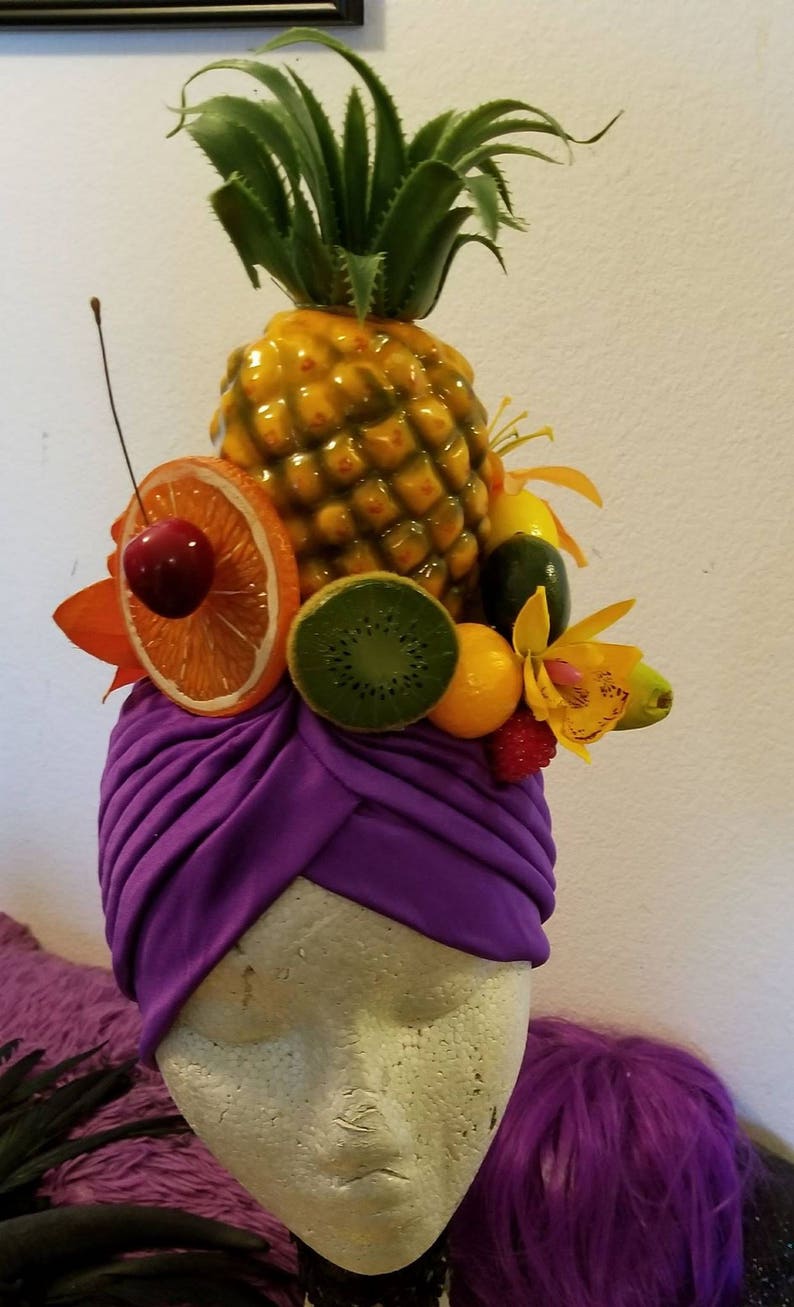 Carmen Miranda, Turban, Fruits, Faux-fruits, Turban aux fruits, Bandeau aux fruits, Salade de fruits, Halloween image 1