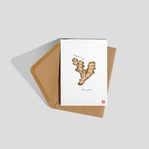 Apoyándote - Tarjeta de buena suerte / juego de palabras con comida, juego de palabras, tarjeta de felicitación, tarjeta, buena suerte, apoyándote, jengibre, raíz, juego de palabras, buena suerte, diversión