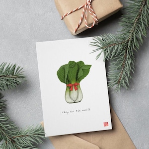 Choy to the World - Bok Choy Festive Foody Greeting Card | Food Pun, Punny Greetings Card, Southeast Asian, Food Culture