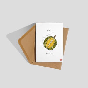 Geur-sational verjaardagskaart | woordspeling, punny, wenskaart, fijne verjaardag, schattig, woordspeling, kaart, fijnproever, durian, fruit