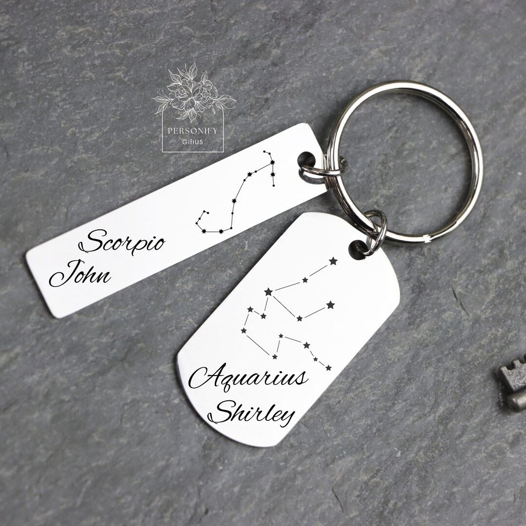Customized Zodiac Keychain, Engraving Keychain, Constellation Sign ...