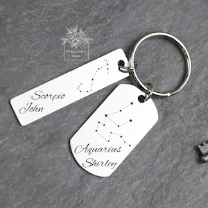 Customized Zodiac Keychain, Engraving Keychain, Constellation Sign Keychain, Birthday Gifts, Gifts for Him/her, Anniversary Gifts, Keychain