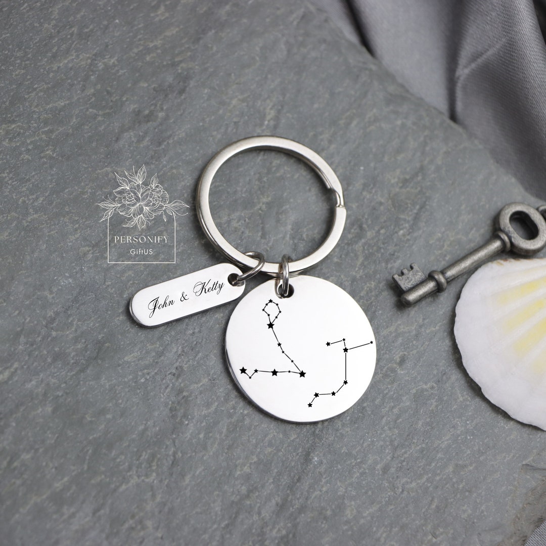 Zodiac Sign Keychain, Stylish Keychain, Coin Charm Keychain, Zodiac ...