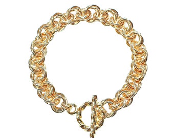 Gold Byzantine Rose Bracelet, Gold Jewelry, Gold Bracelet, Chain Maille Jewelry, Valentines Day Gifts for her, Wedding Jewelry, Bridesmaid