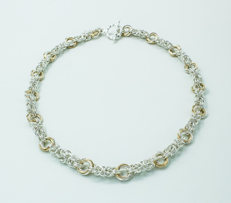 Sterling Silver and Gold Byzantine Rose Necklace Silver Necklace Chain Everday Necklace Gold Necklace Chain Valentines Day Gifts for Her