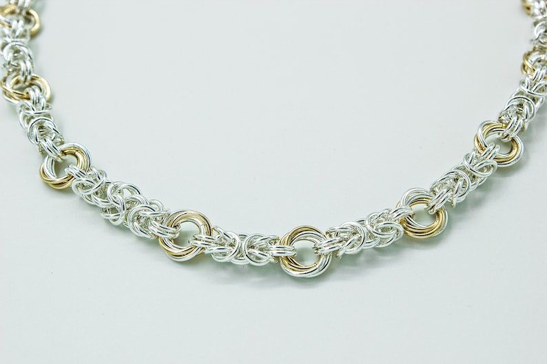 Sterling Silver and Gold Byzantine Rose Necklace Silver Necklace Chain Everday Necklace Gold Necklace Chain Valentines Day Gifts for Her