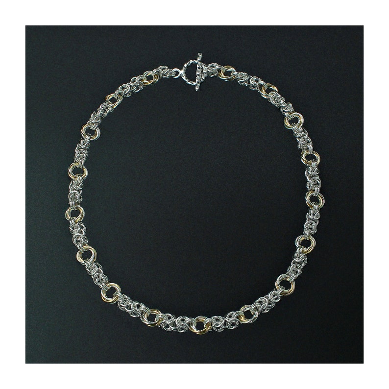 Sterling Silver and Gold Byzantine Rose Necklace Silver Necklace Chain Everday Necklace Gold Necklace Chain Valentines Day Gifts for Her