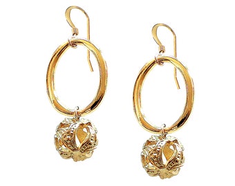 Gold Filigree Earring, Gold Earring for Woman, Gold Dangle Earring, Dangle Gold Earring, Gold Earring Woman, Gold Drop Earring Fancy Earring