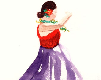 Hula Girl Print, Hula Art, Hula Dancer Painting, Hawaii Art, Hula Watercolor, Hawaiian Decor, Hawaiian Hula Dance, Aloha, Merrie Monarch