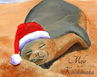 Hawaiian Christmas Card, Mele Kalikimaka, Hawaiian Monk Seal, DIY Christmas cards,  Hawaii Christmas, Xmas Card, Christmas PDF, Printable