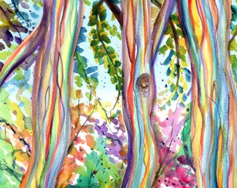 Rainbow Eucalyptus Tree, Forest, Colorful Tree, Hawaiian Trees, Kauai Art, Hawaii Wall Decor, Hawaii Paintings, Tropical Wall Art