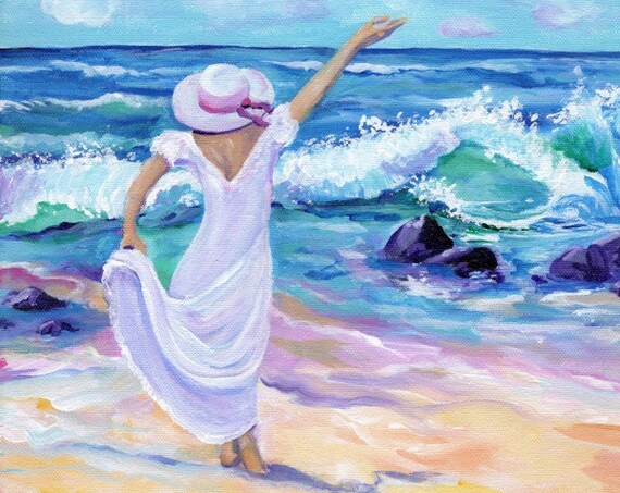 Beach Woman, Kauai Art Print, Hawaiian Paintings, Beach Dreamer, Hawaii Seascape, Lady at the Beach, Ocean Girl, Female Artist, Island Life