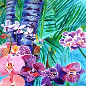 Hawaiian orchid garden art print from Kauai Hawaii