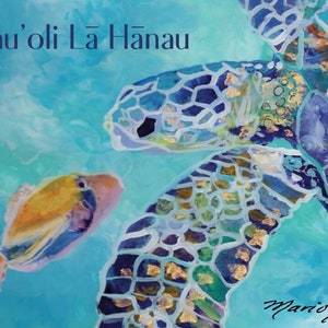 Hawaii Birthday Card, Sea Turtle, Humu fish, under the sea, Hawaiian Happy Birthday, Hauoli La Hanau, Printable, DIY Greeting Card, PDF 5x7