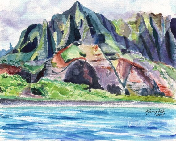 Kauai Na Pali Coast - Kauai Landscape print - Hawaiian Landscape Painting - Kauai Mountain Art - Hawaiian Art -  Hawaii Prints - Kauai Art
