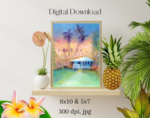 Kauai Plantation Cottage, Downloadable Print jpg, Hawaiian Decor, wall art, vacation house, digital download, printable, digital art print