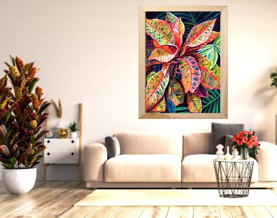 Tropical Crotons, Hawaii Wall Art, Kauai Art Print, Hawaiian Art, Tropical Painting, Croton Print, Colorful Leaves, Rainbow Plant