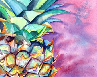 Society6 ケース Hawaiian Pineapple Pattern Tropical Watercol Pineapple Art Print, Aqua Blue Pastel, Tropical Ananas