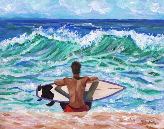 Ocean Wave with Surfer and Surfboard Art Print from Kauai Hawaii, Seascape, Hawaiian