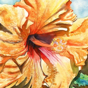 Hibiscus art, yellow hibiscus art, hibiscus print, hibiscus painting, tropical flower art, Hawaiian art, Hawaii flower art
