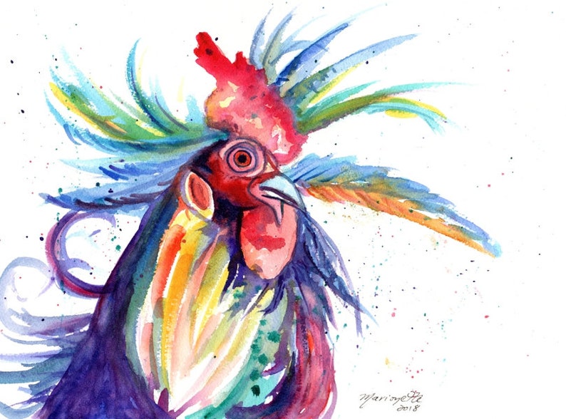 Rooster Painting Watercolor Rooster Kauai Rooster | Etsy