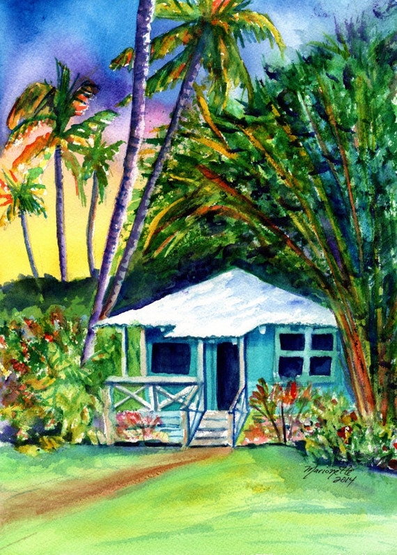 Kauai Plantation Cottage - Kauai Art Prints - Whimsical House Art - Vacation Cottage Print - Hawaiian House Hale - Home Decor Giclee Prints