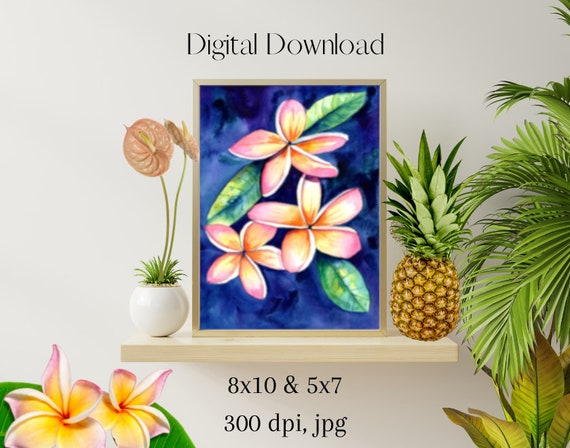 Blossoming Plumeria, Downloadable Print jpg, Hawaiian Decor, wall art, tropical flowers, digital download, printable, digital art print