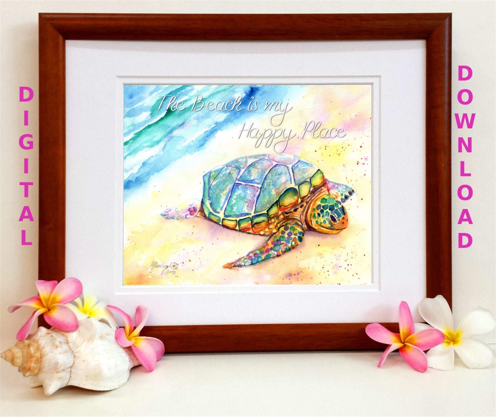 The Beach Is My Happy Place Printable Wall Art Turtle Wall