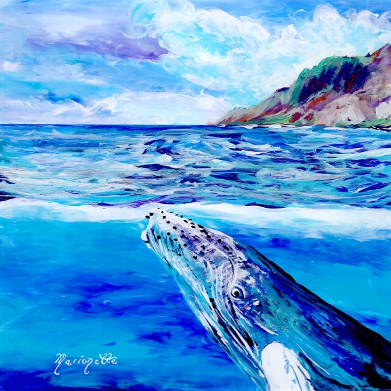 Whale art prints, Humpback Whale print, Hawaiian art, Kauai art prints, Hawaii painting, Hawaiian whales, whale ocean art, under sea image 1