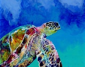 Sea Turtle Art Print, Ocean Life, Hawaii Art, Hawaiian Honu, Kauai Made, Oahu Maui, Tropical Love, Animal Artwork, Nursery, Kids Gift