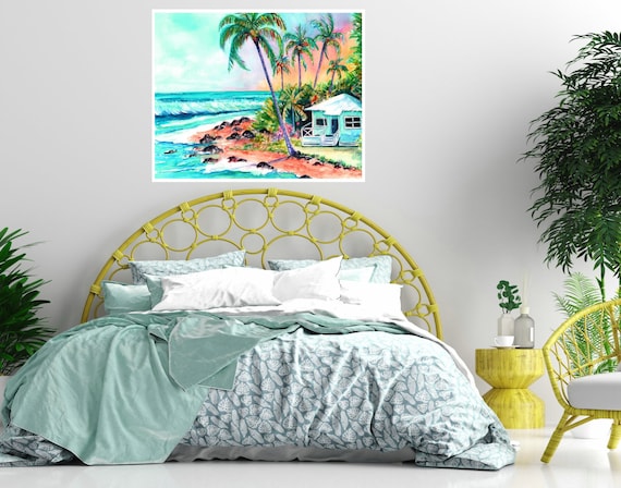 Cottage on the Beach Large Art Print 16x20 18x24 24x30 Hawaiian Art Kauai Art Hawaiian Decor Hawaii Art Print Beach House