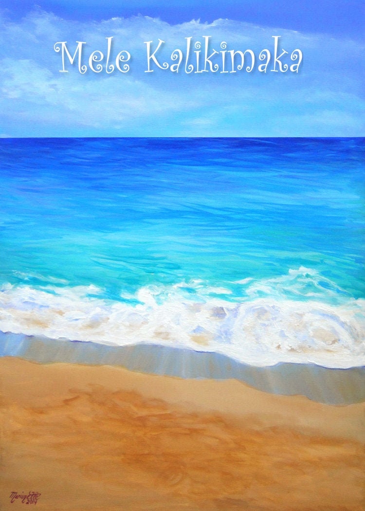Hawaii Christmas Mele Kalikimaka Hawaiian Christmas Card Ocean Beach 