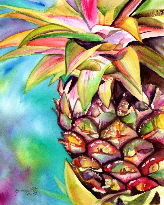 pineapple art prints, Hawaiian pineapples, kauai decor, pineapple watercolors, hawaiian pineapple paintings, hawaii maui oahu, fruit