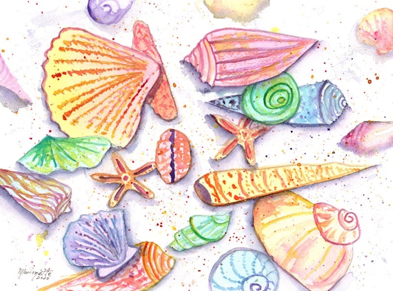 Seashell Art, Seashells, Seashell Decor, Beach Art, Hawaii Decor, Whimsical Seashells, Ocean Theme Decor, Ocean Nursery, Kauai Artist