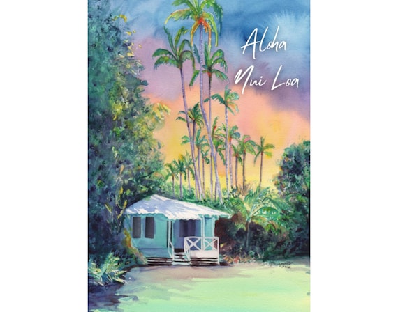 Hawaii Love Valentines Card, Plantation Cottage Kauai, Hawaiian With Much Love Greeting, Aloha Nui Loa, Printable, DIY Greeting Card, PDF